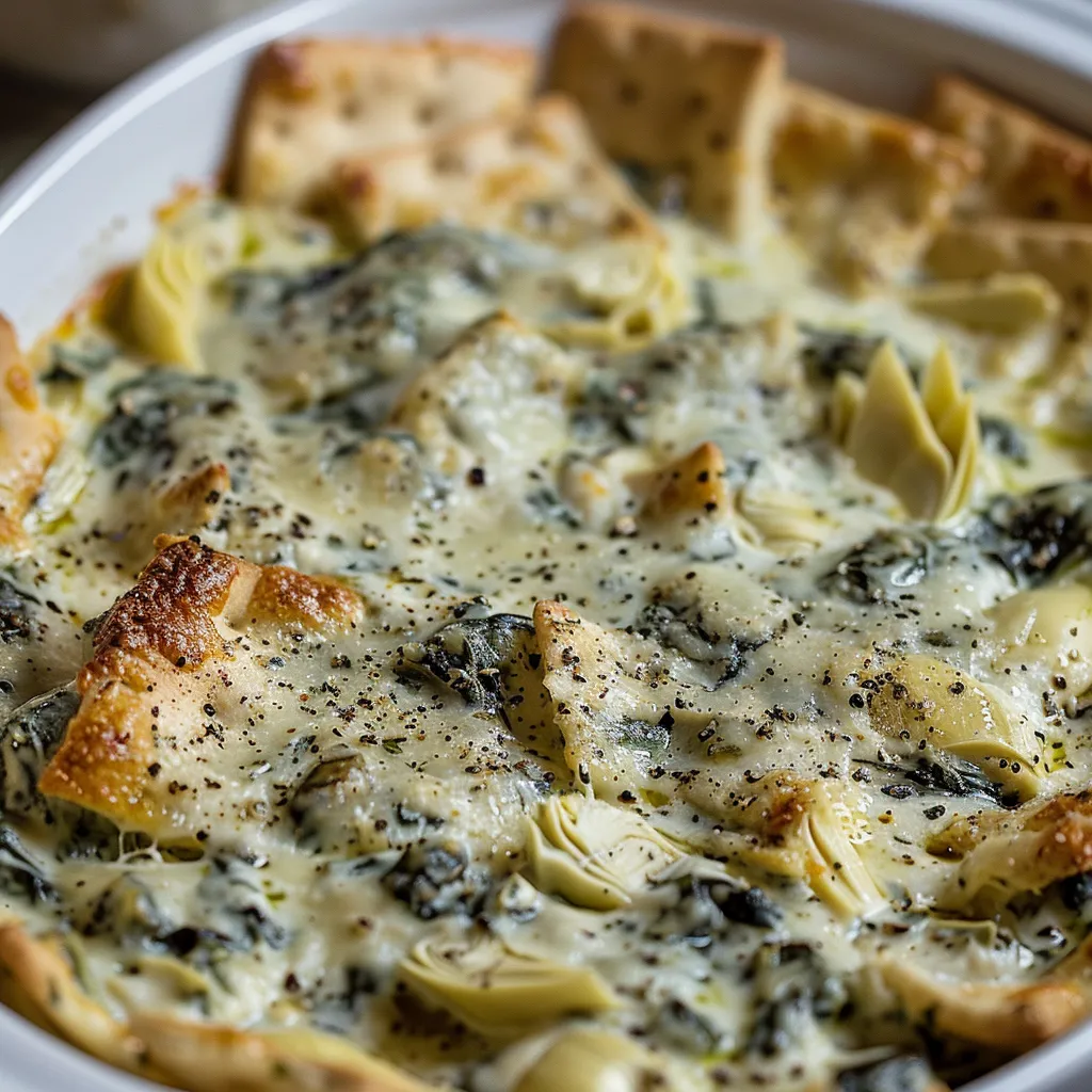 A close-up of spinach and cheese dip served elegantly on a plate.