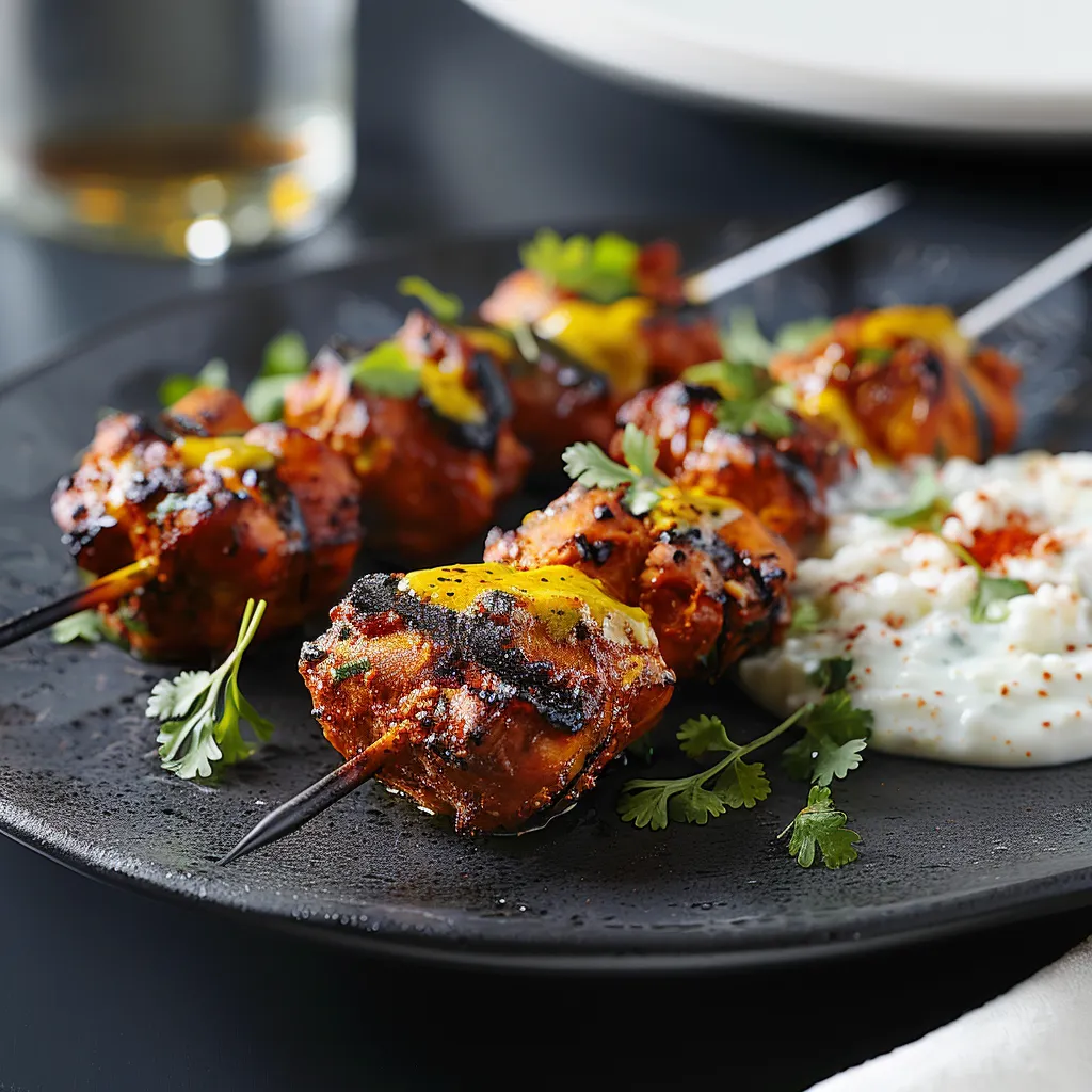 A plate of chicken with a fork and knife.