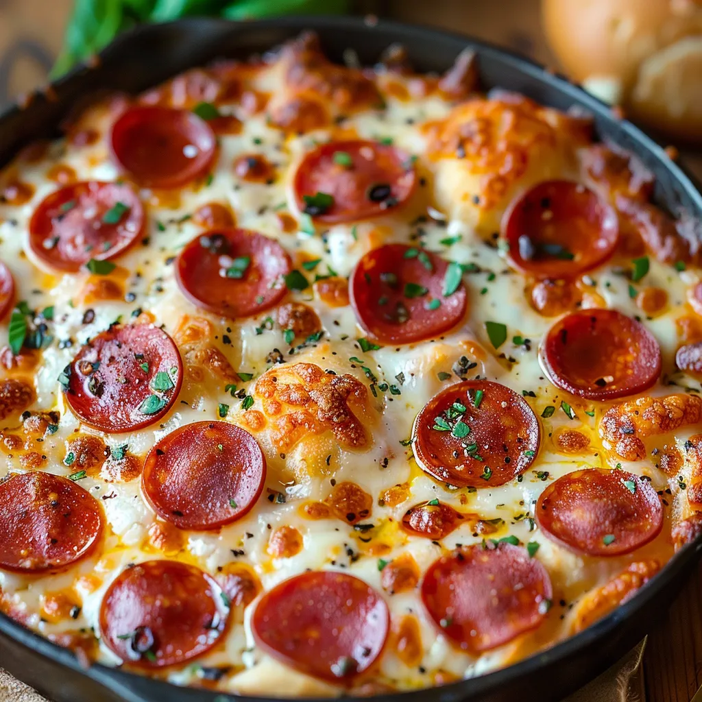 Hot cheese dip with pepperoni.