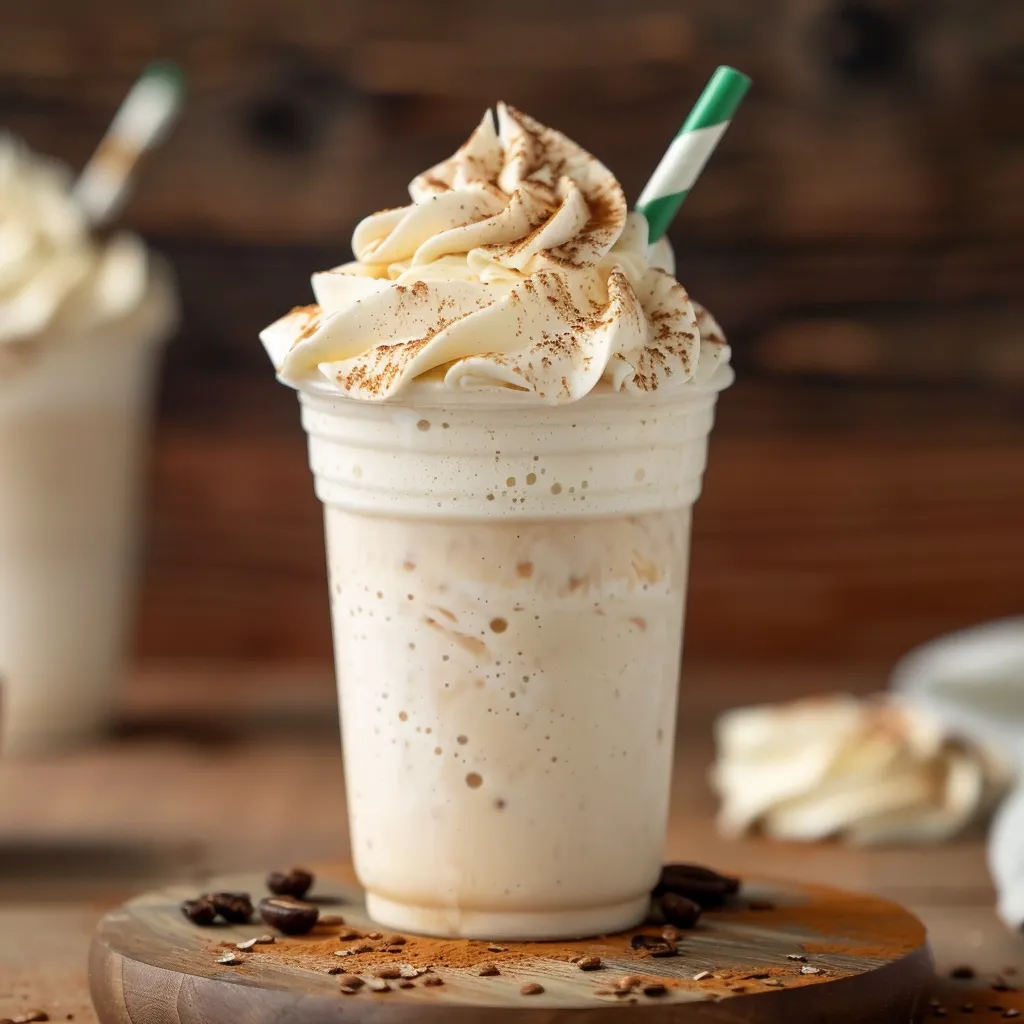 A whipped drink topped with cream and a straw.
