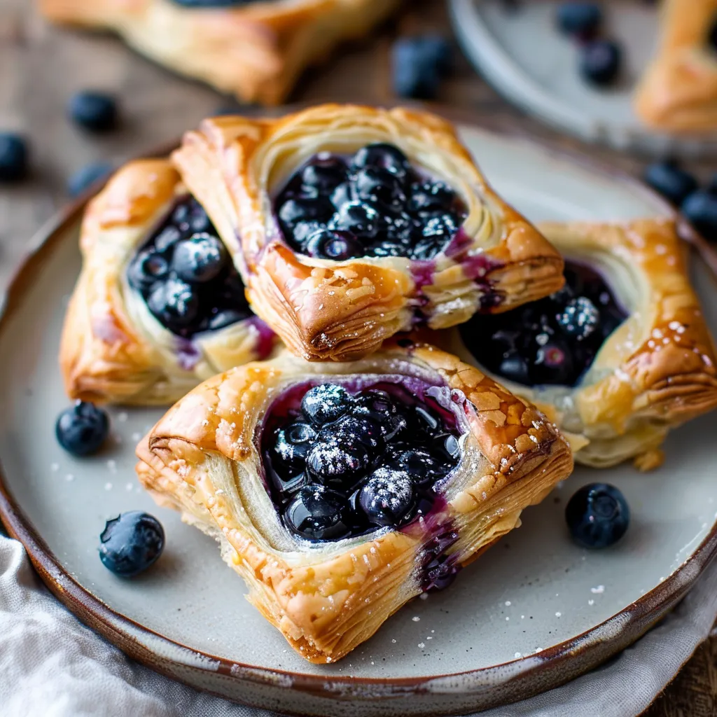 A plate of blueberry tarts.
