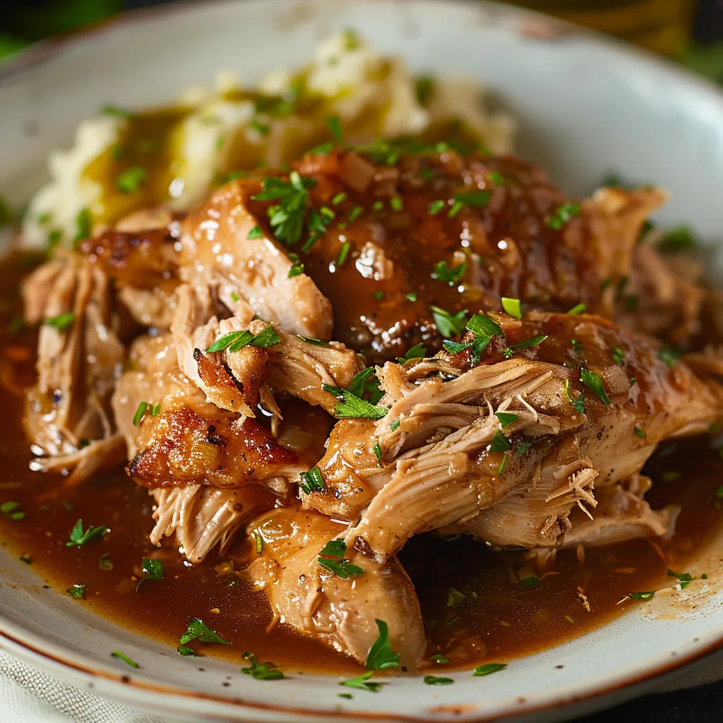 A plate of meat with gravy.