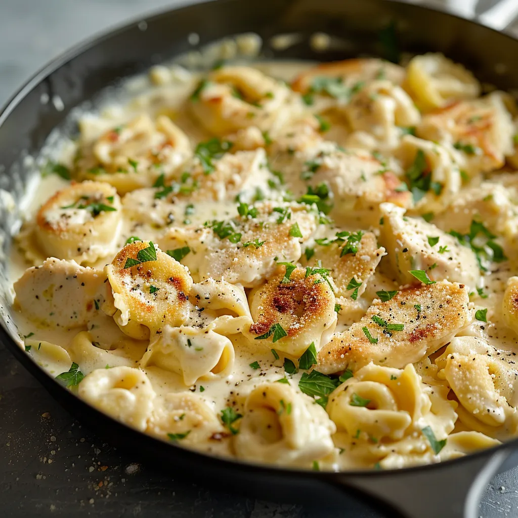 A pan of food with chicken and pasta.