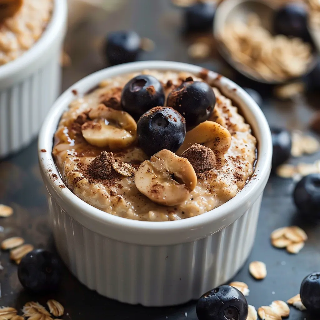 Bowl of oatmeal with blueberries and nuts.