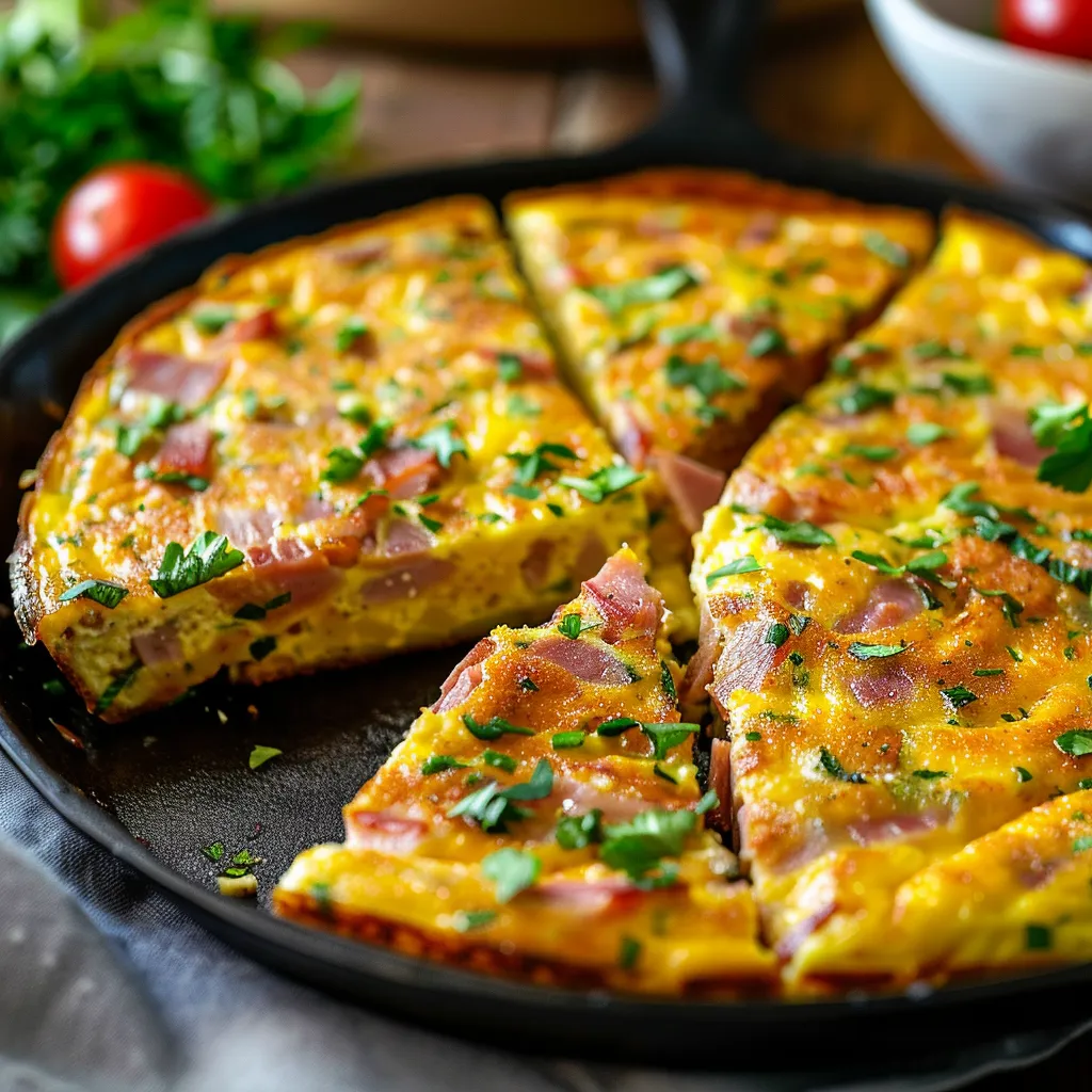 A slice of ham and cheese omelette.