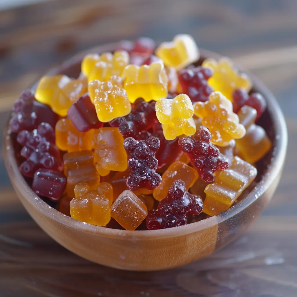 A colorful dish filled with gummy bears.