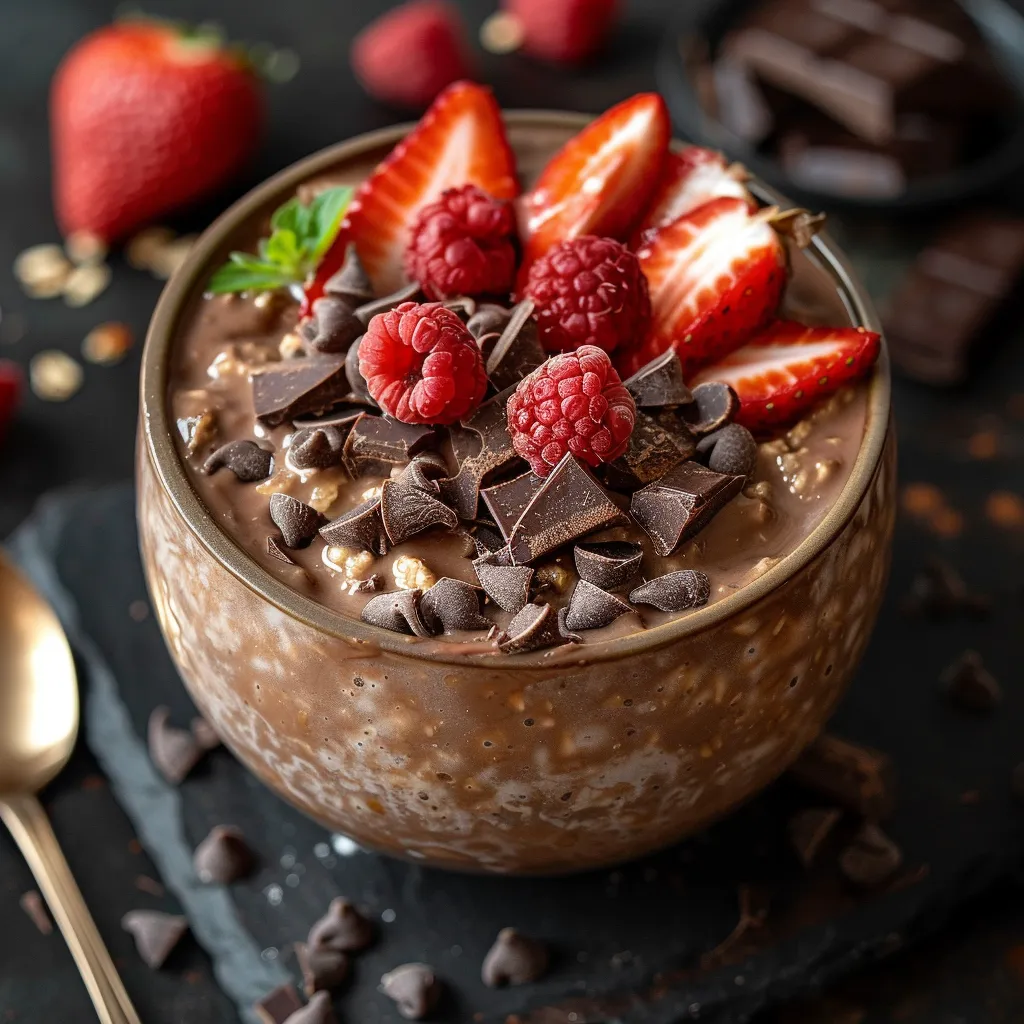 A bowl of chocolate and strawberries.