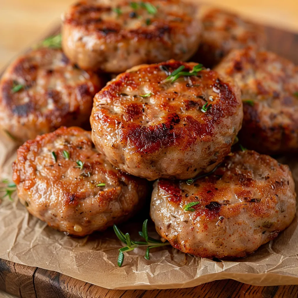 A pile of meatballs on a wooden board.
