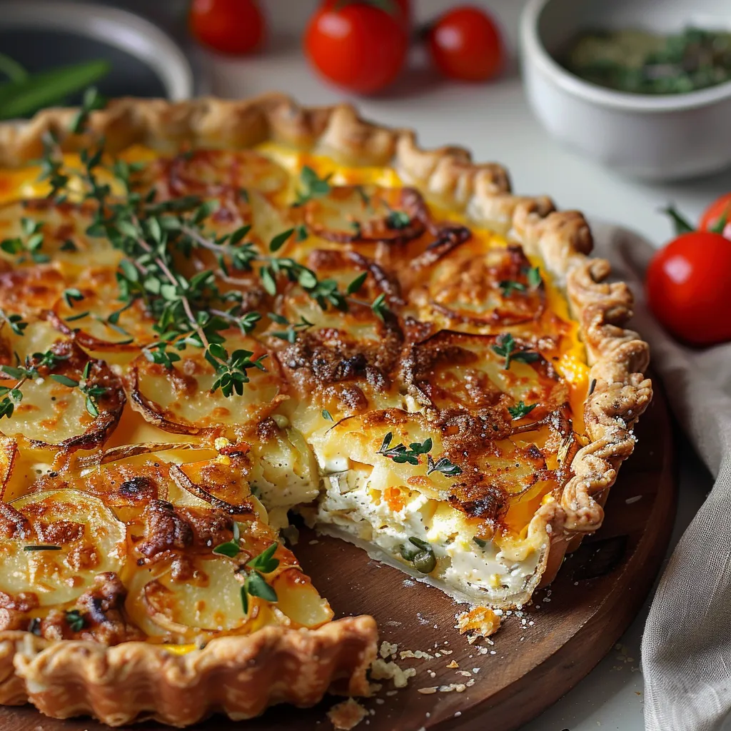 A veggie-filled slice of golden quiche.