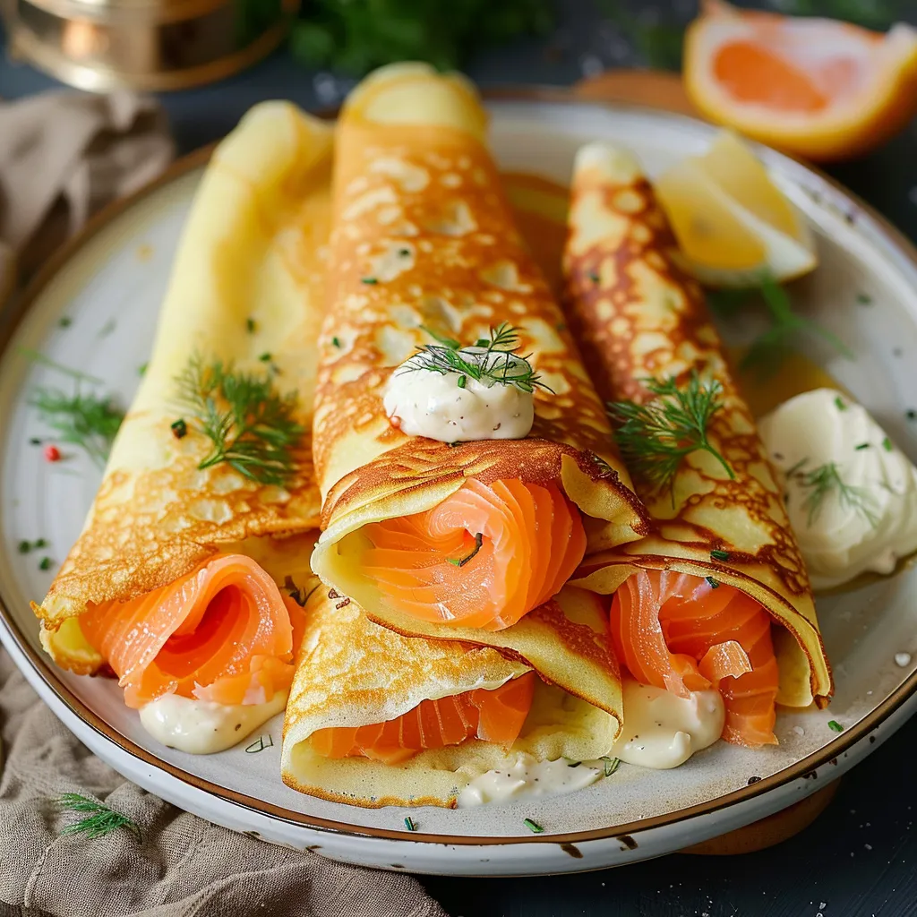 A plate of food with a salmon roll and a lemon wedge.