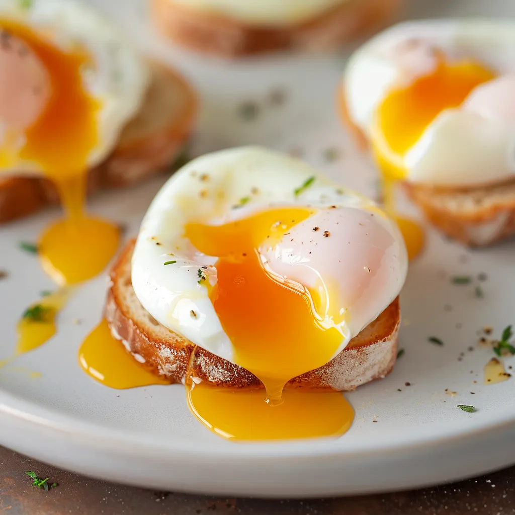 Eggs served on toast with gooey yolks.