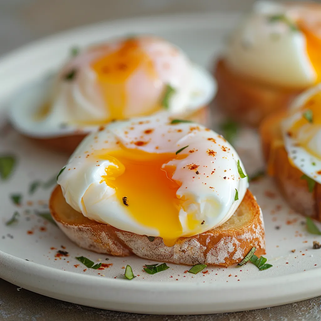 Toast topped with perfectly poached eggs.
