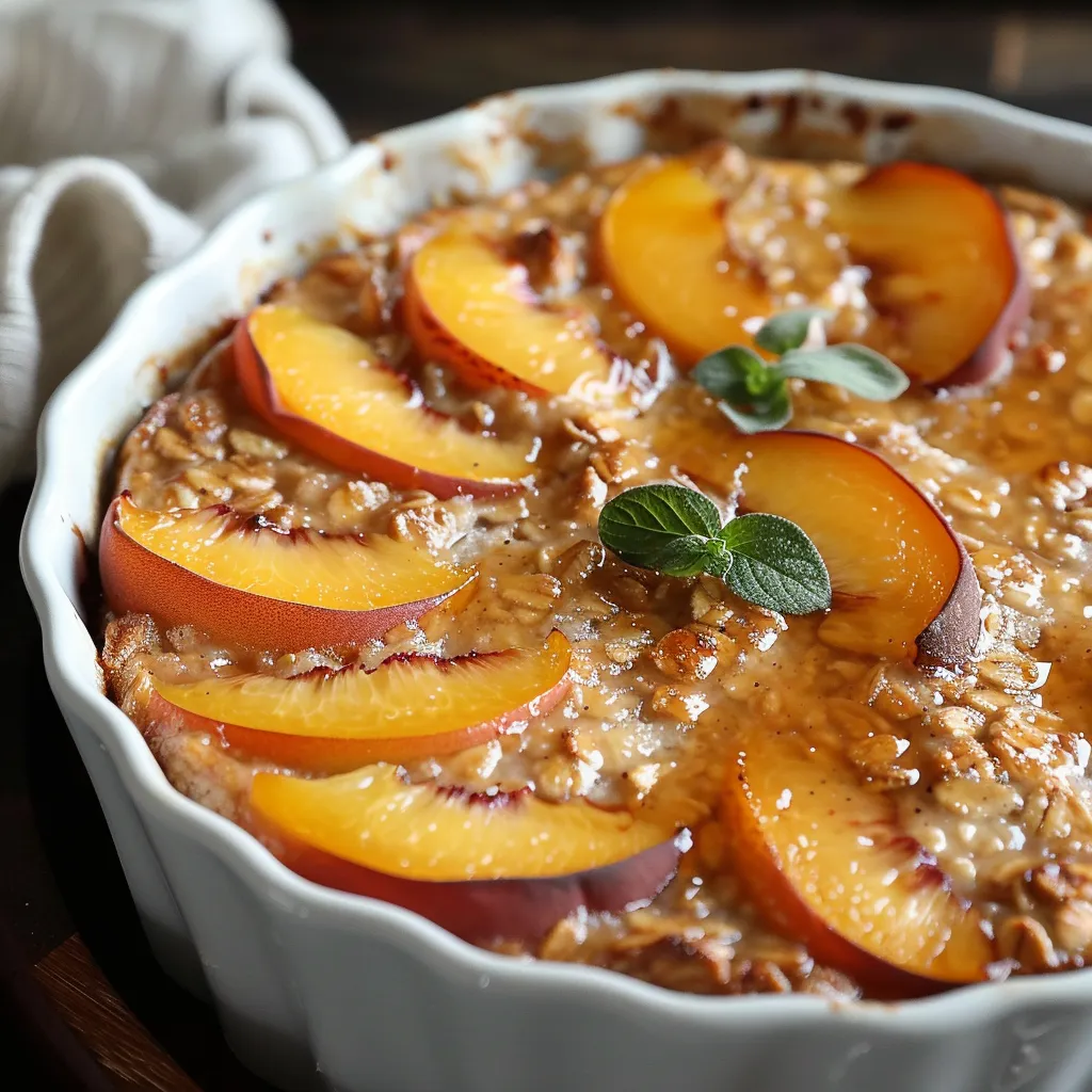 White bowl filled with peach slices and nuts.