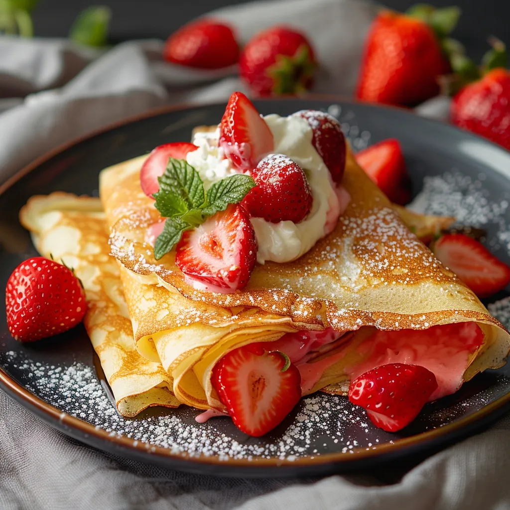 A plate featuring strawberries with whipped cream.