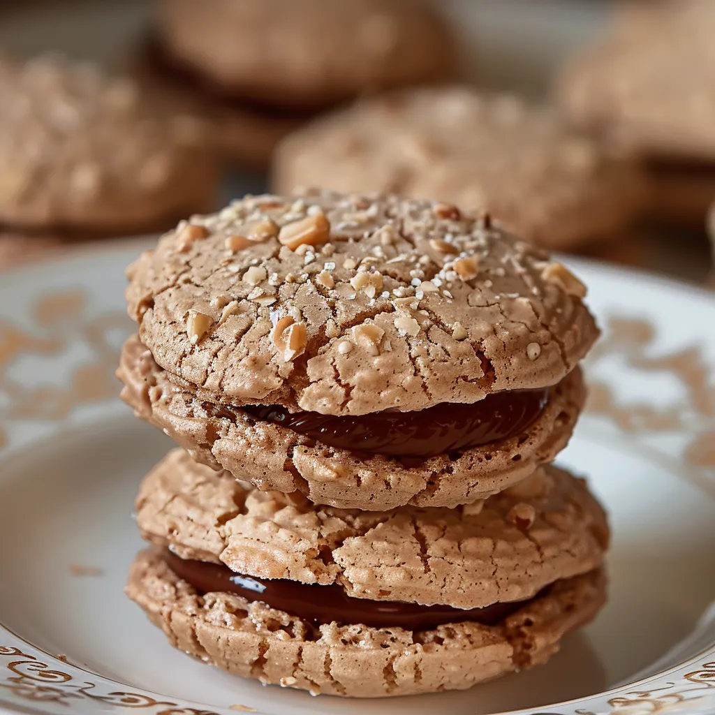 Cookies nestled on a dish with chocolate and hazelnuts.