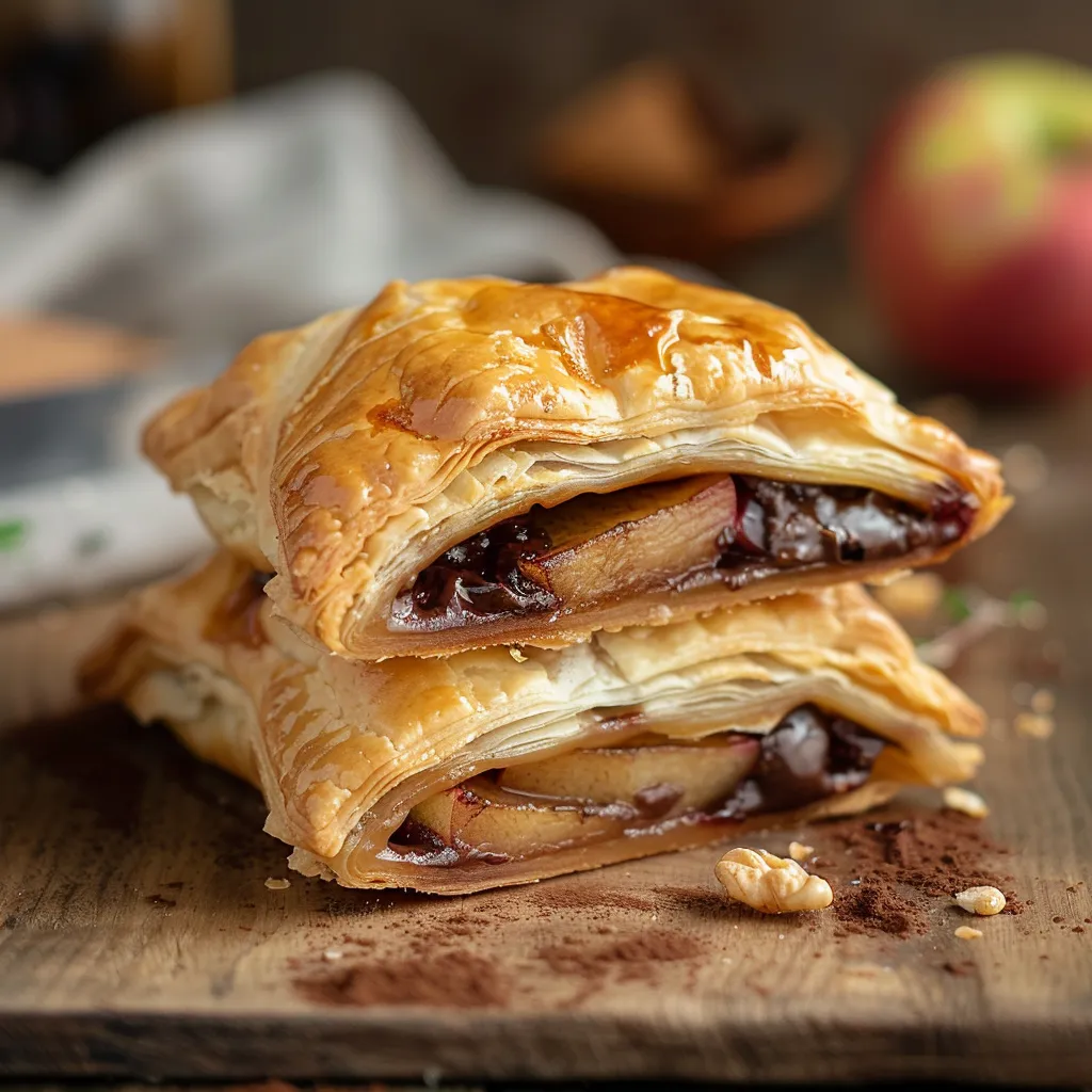 Two pastry sandwiches with chocolate filling.