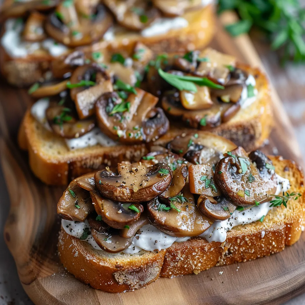 Mushrooms loaded on sourdough slices.