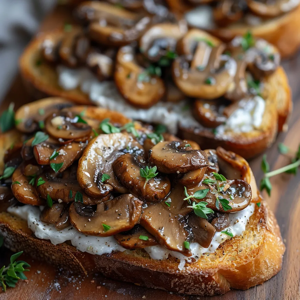 Two pieces of toast with mushrooms on top.