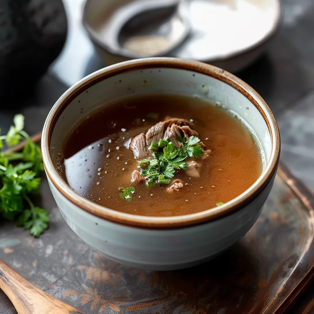 A steaming soup bowl with a silver spoon.