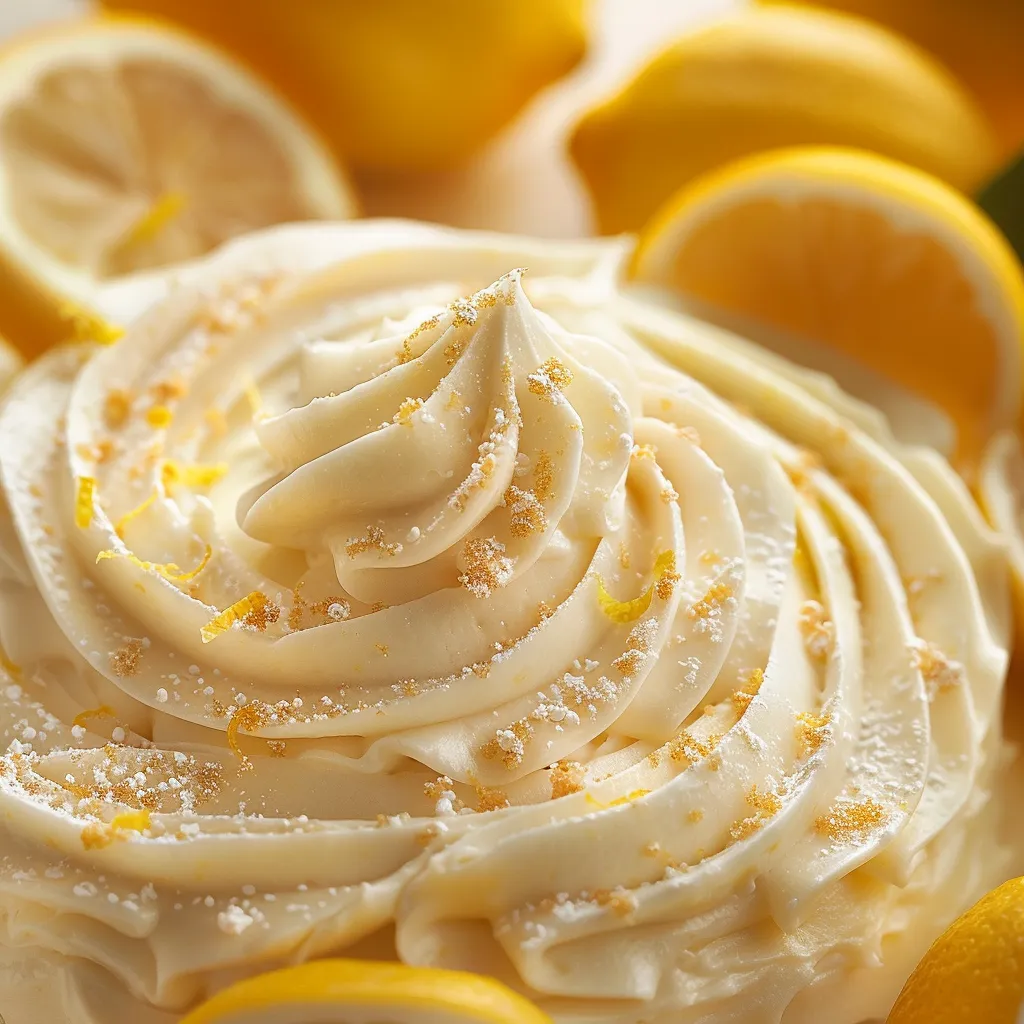 A layered white cake topped with lemon slices.