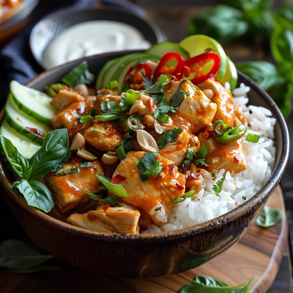 A bowl filled with rice, chicken, and veggies.