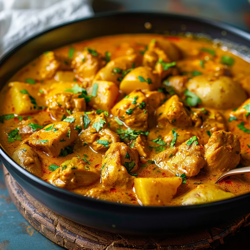 A bowl of food with meat and potatoes.