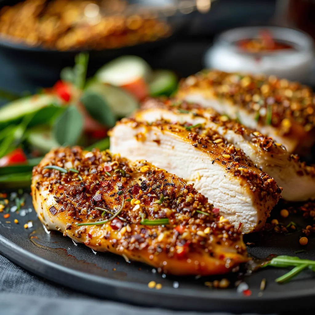 A plate of food with chicken and peppers.