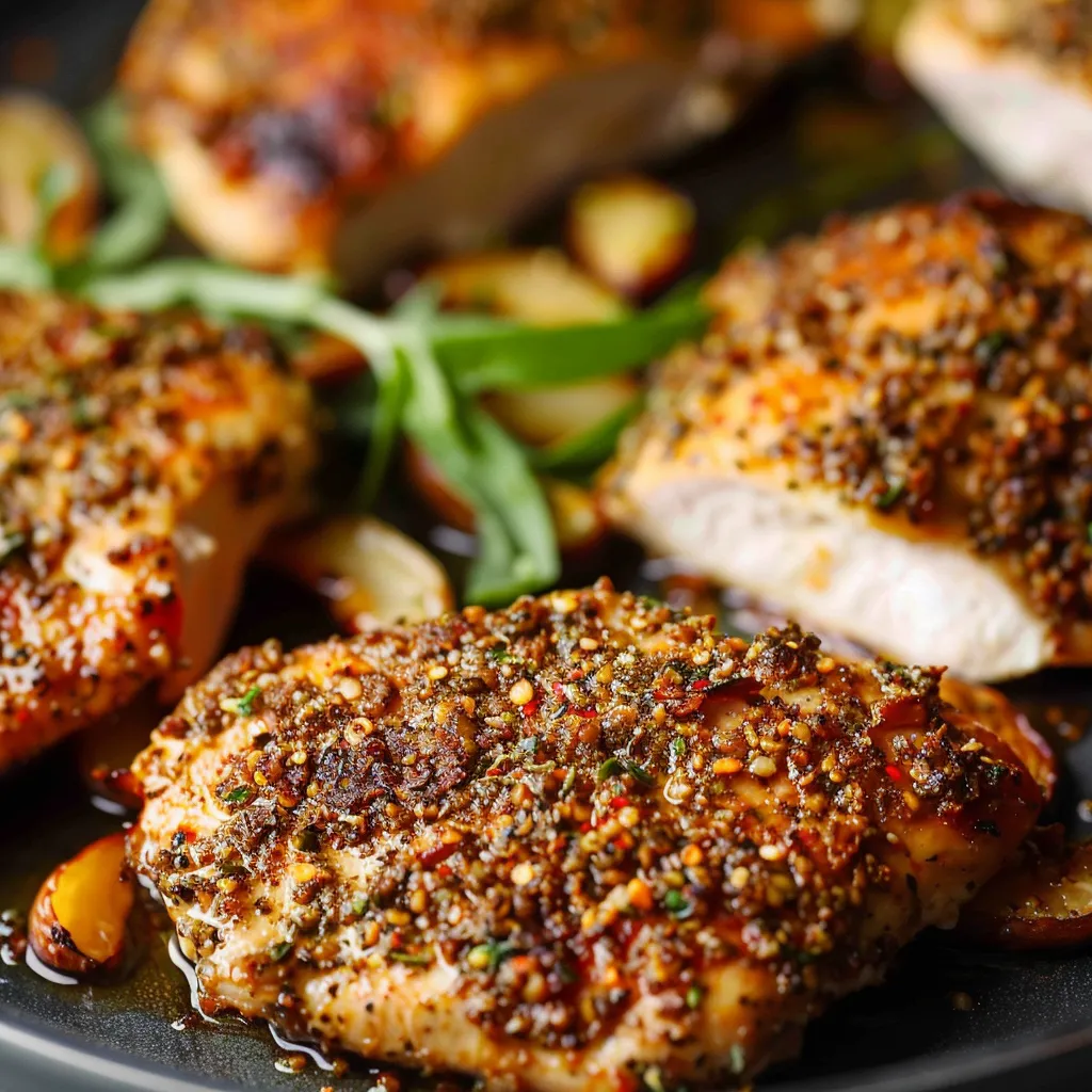 Chicken with spices and herbs.