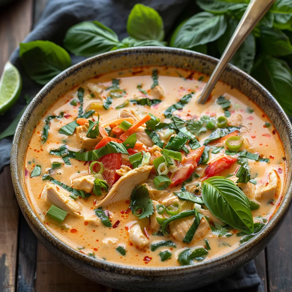 A bowl of soup with vegetables and chicken.
