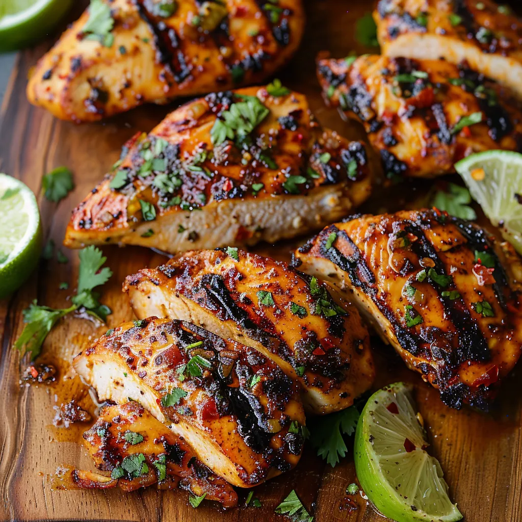 Chicken with citrus and spice toppings.