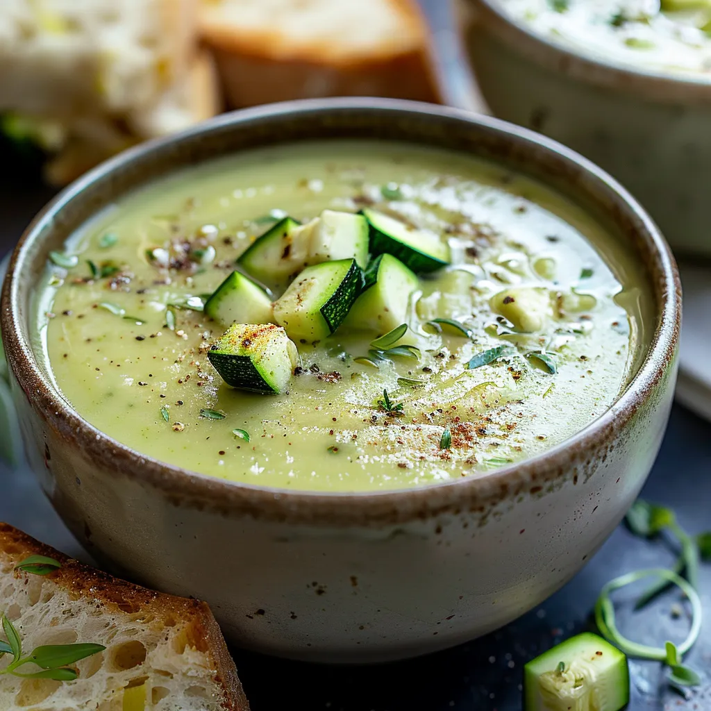 A bowl of soup with vegetables and bread.