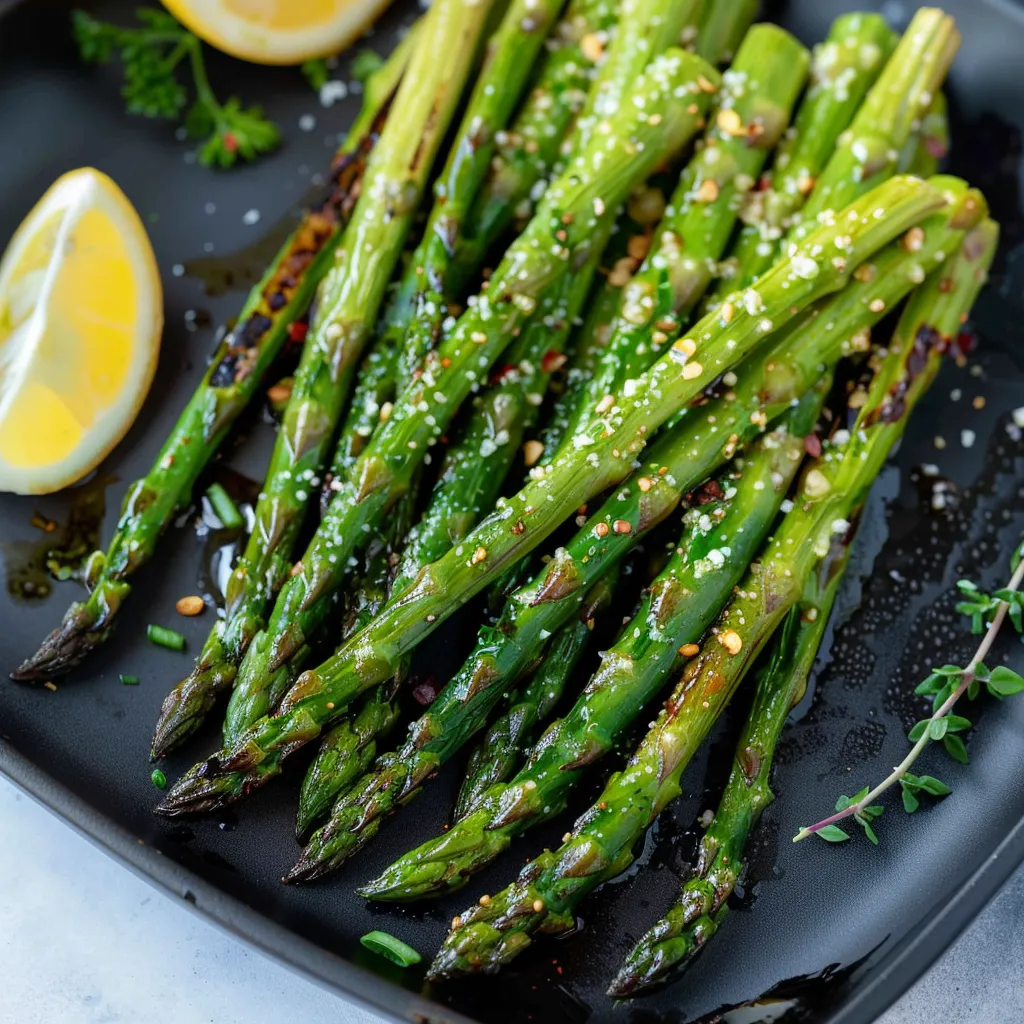 Asparagus on a plate with lemon slices