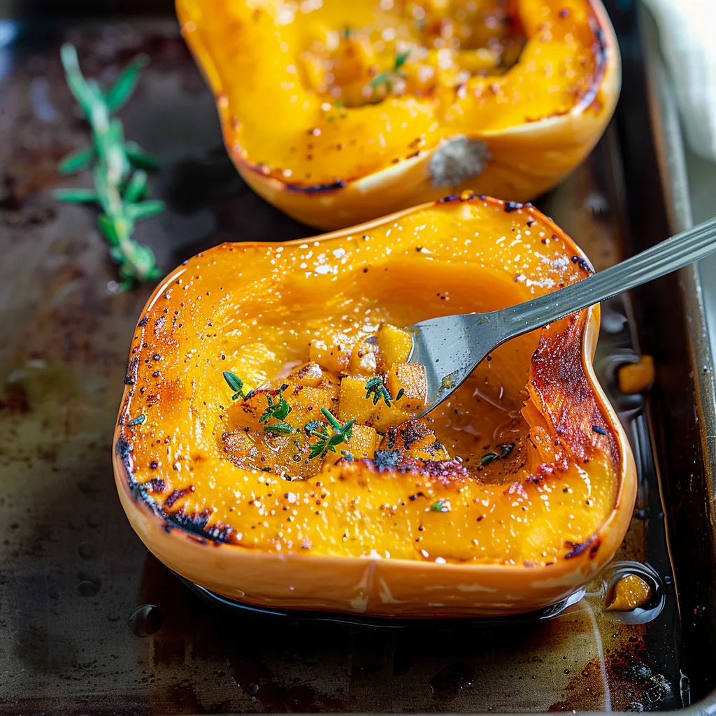 A fork is in a baked squash.