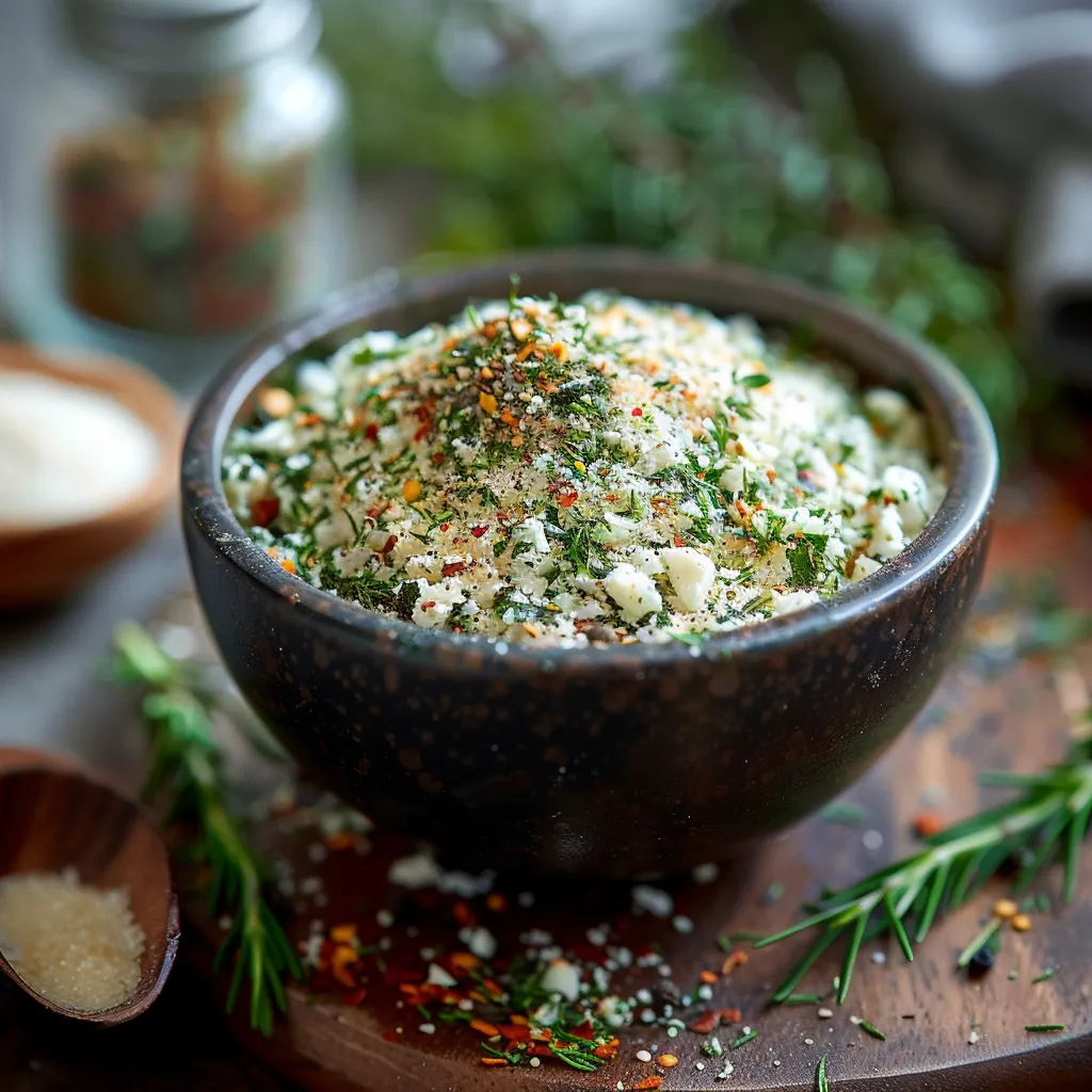 Bowl of flavorful ranch mix with a spoon.
