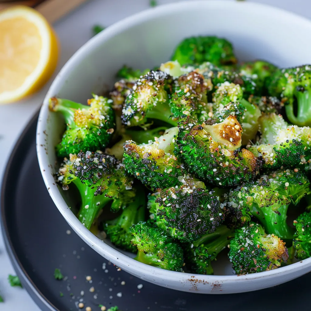 A bowl of broccoli with cheese and spices.