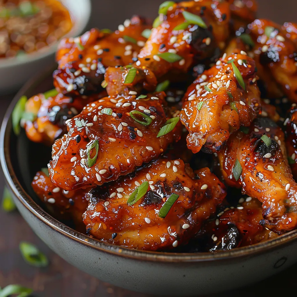 A bowl of golden wings in sticky sauce.