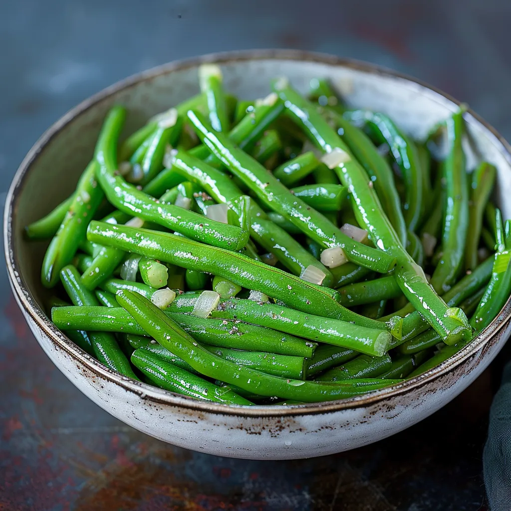 A bowl of green beans.