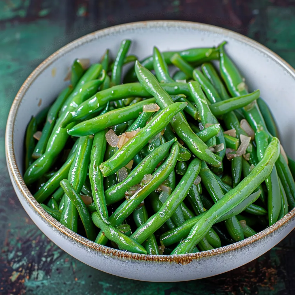 A bowl of green beans.