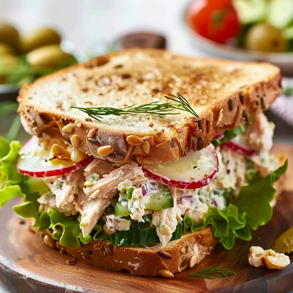 A sandwich with lettuce, tomato, and cucumber.