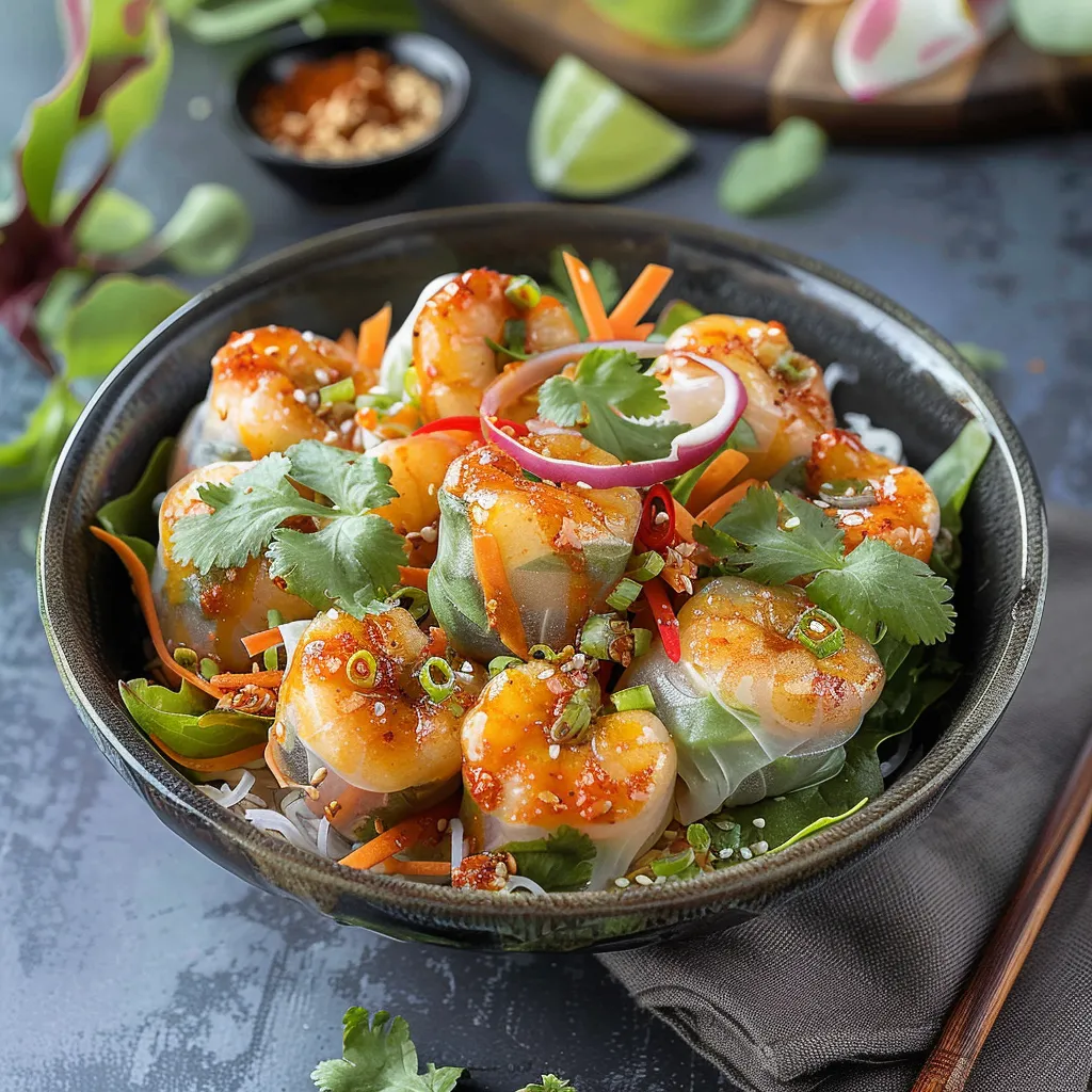 A bowl of shrimp and vegetables.
