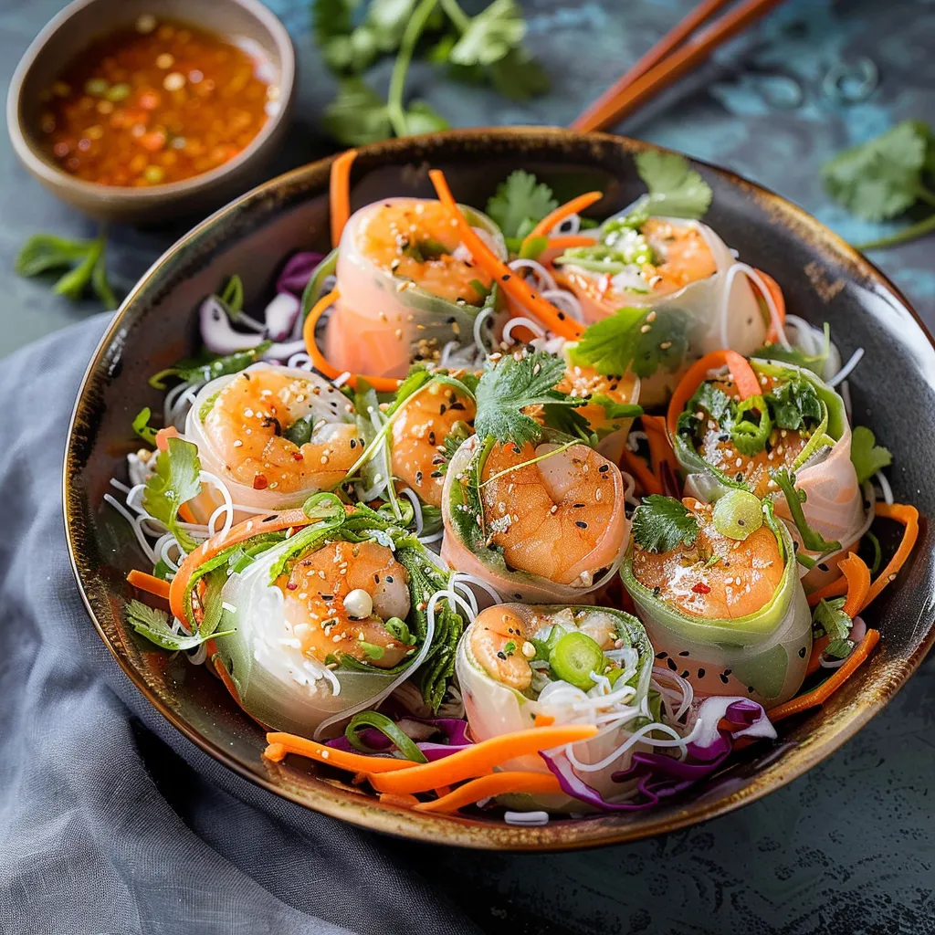 A bowl of shrimp and vegetables.