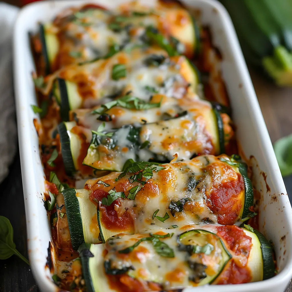 A white dish with zucchini and cheese.