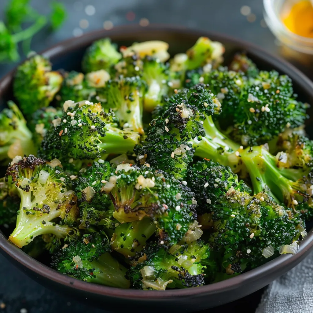 A bowl of broccoli with seasoning.