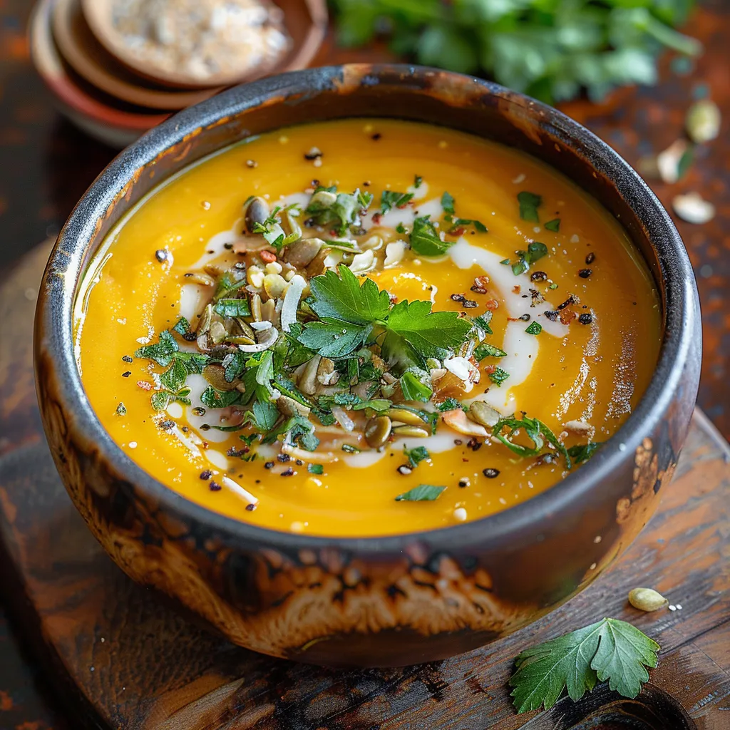 A bowl of soup with a spoon in it.