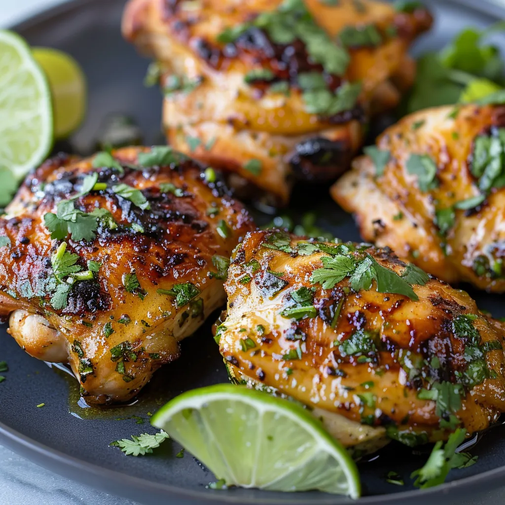 Chicken arranged with fresh lime wedges on a plate.