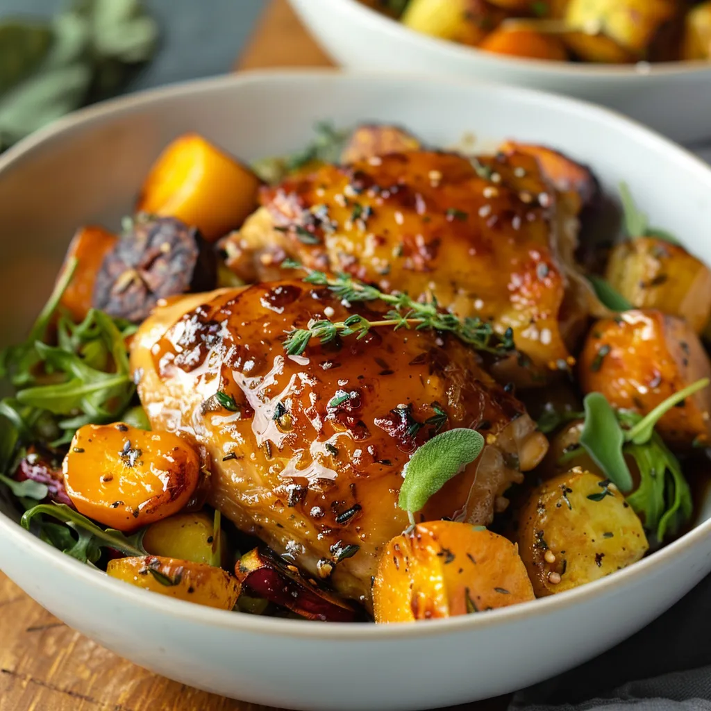 Chicken with vegetables in a bowl.
