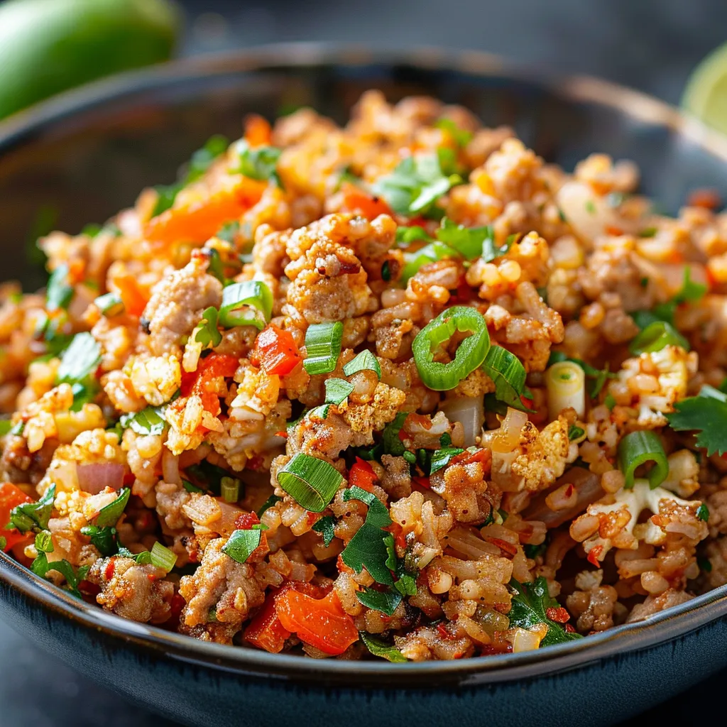 A bowl of rice with meat and vegetables.