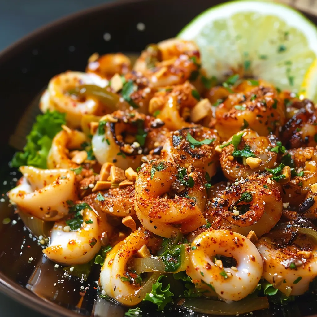 A bowl of food with a slice of lemon on top.