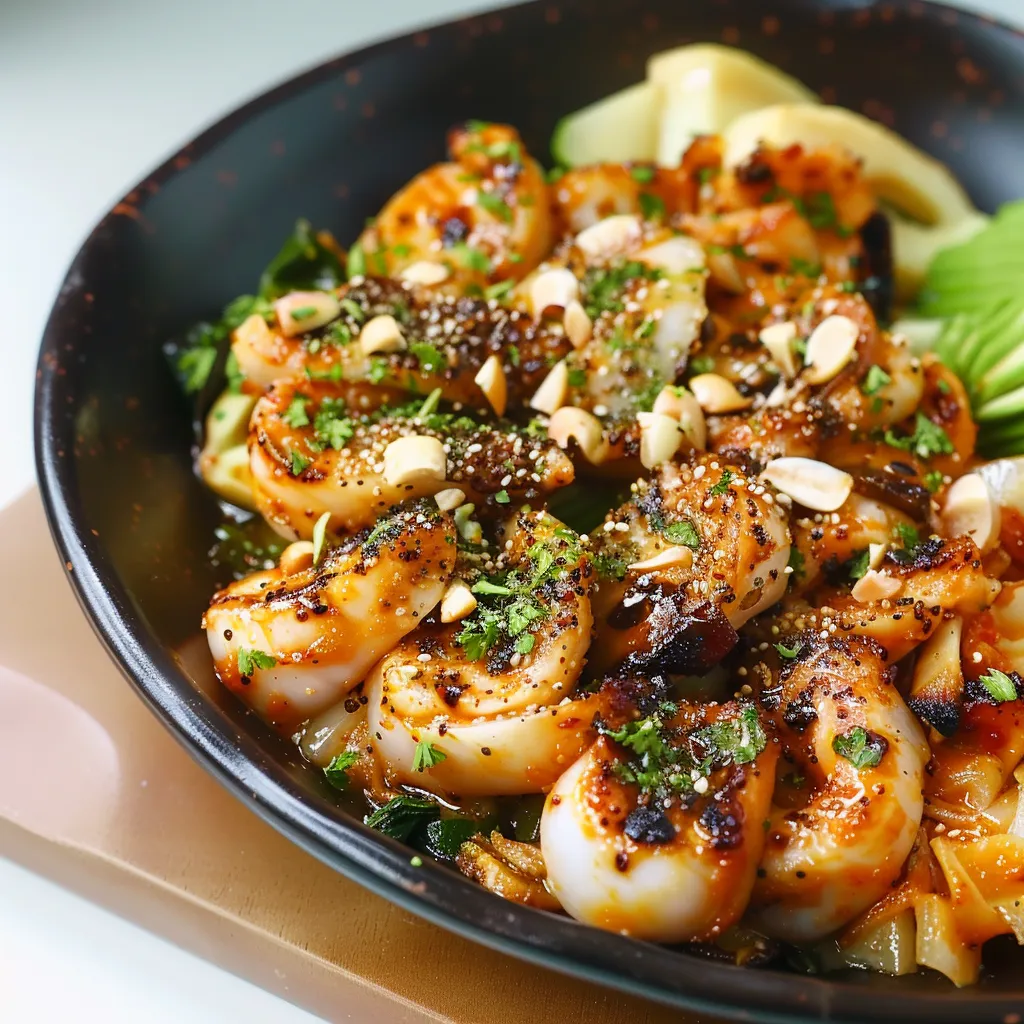 A bowl of shrimp with spices.
