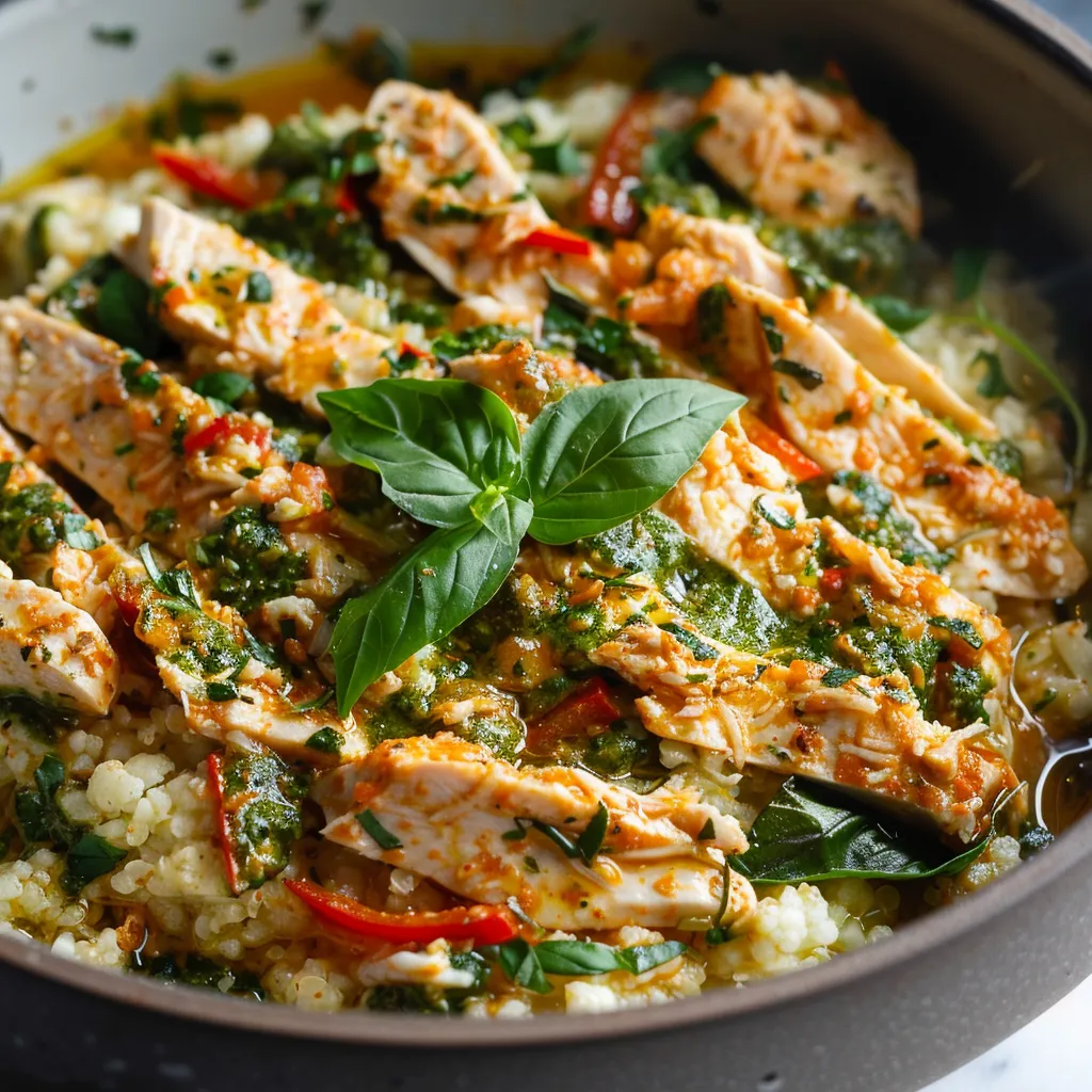 A bowl full of chicken and veggies.
